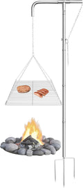 Tripod Campfire Grill with Adjustable Hanging Grate 360° Rotating Fire Pit Grill System Heavy Duty Stainless Steel Outdoor Cooking Stand for Camping &amp Backyard