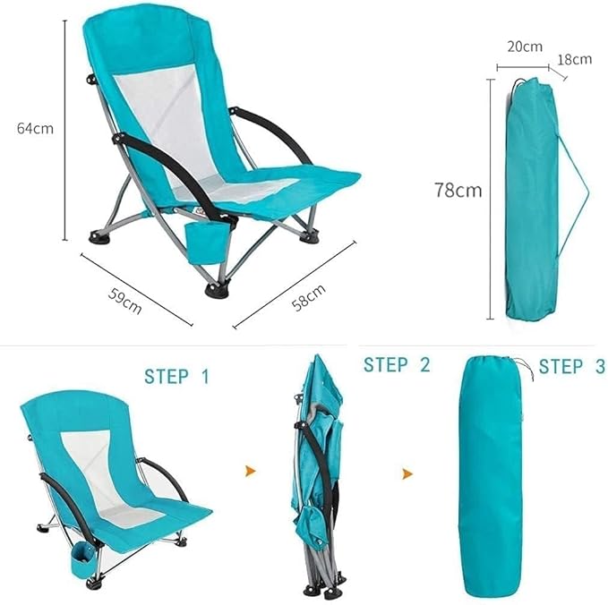 Portable Camping Chair with Storage Bag &amp Cup Holder Folding Outdoor Fishing Recliner (Green)