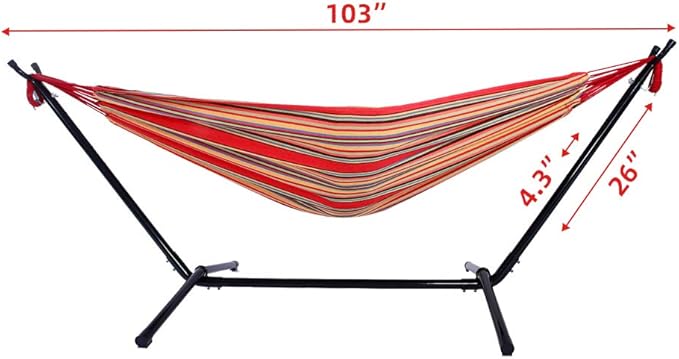 Double Hammock with Stand Double Outdoor Hammock Heavy Duty Outside Garden Yard Outdoor 330lb Capacity Free Standing Hammocks with Portable Carrying Bag for Outside Indoor Yard Camping
