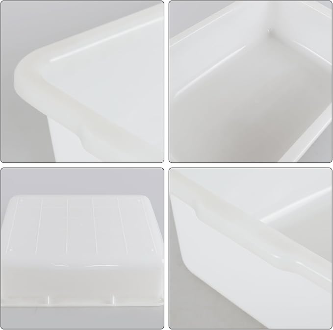 4 Packs 34 Liter Plastic Rectangle Utility Bus Box White Commercial Bus Tub Box