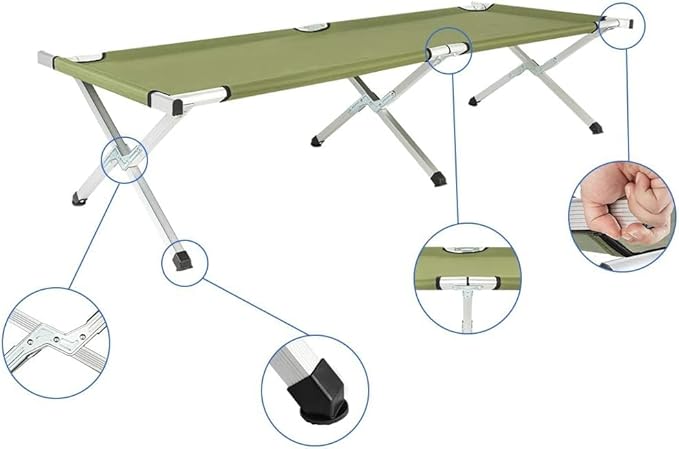 Camp Bed Portable Folding Camping Cot for AdultsIndoor Outdoor Portable Sleeping Cot for Hiking Camping with Carrying Bag (Army Green)