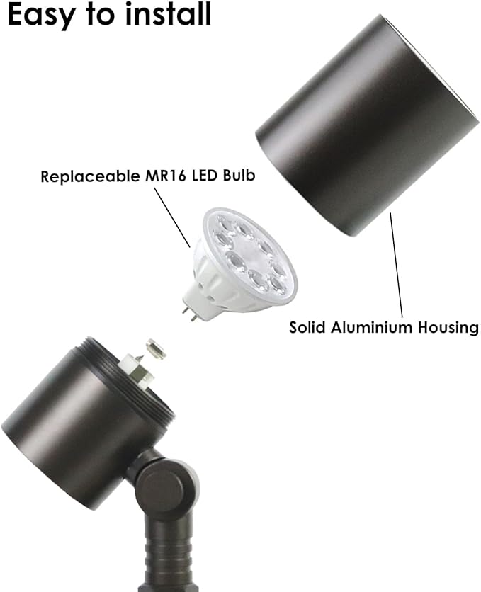 Cheopha 12V Outdoor Low Voltage Landscape Down Light Replaceable 5W MR16 LED Bulb (2700K Warm White) IP65 Waterproof Aluminum Spotlight for Tree Garden Lawn and Yard Lights 1-Pack