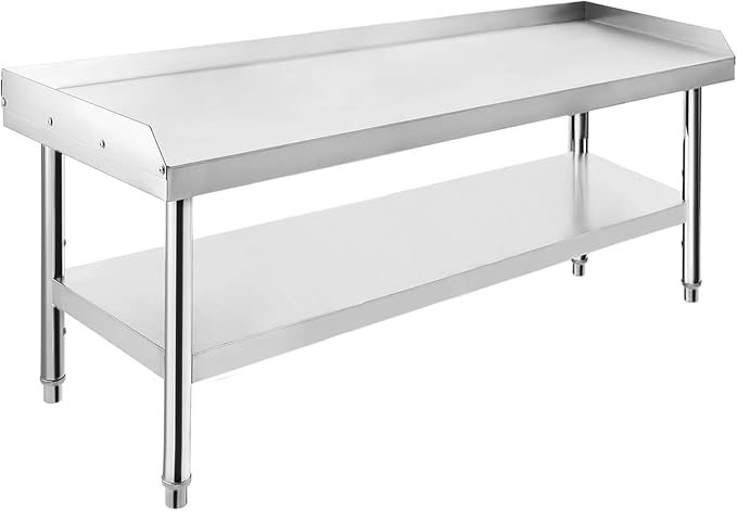 Stainless Steel 48x28x24 in Equipment Grill Stand Table 1000 LBS Top Shelf 220 LBS Bottom Shelf Adjustable Legs 2 in Edge Baffle for Hotel Home Commercial Restaurant Kitchen