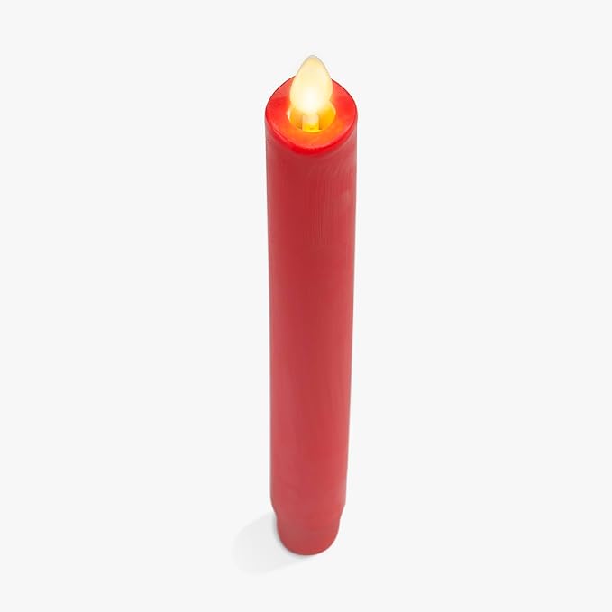 Luminara Flameless Candle Taper (1 x 9.5) Melted Top Real Wax Unscented Remote Ready Timer (True Red)