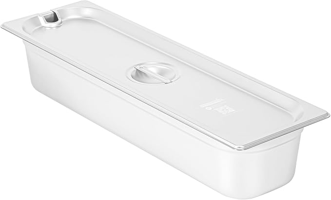 Restaurantware-LIDS ONLY: Kitchen Tek 20.8 x 6.4 Inch Steam Table Pan Covers 12 NSF Hotel Pan Covers - 1/2 Size Long Pans Sold Separately with Handle Stainless Steel Slotted Food Pan Lids