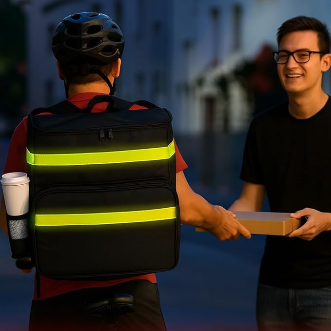 Food Delivery BagLarge Insulated Backpack for Doordash/Uber Eeats Expandable Cooler Bags for Bike/Motorcycle with Reflective Strip and Cup HoldersReusable Pizza Food Delivery Bag with Hand Straps