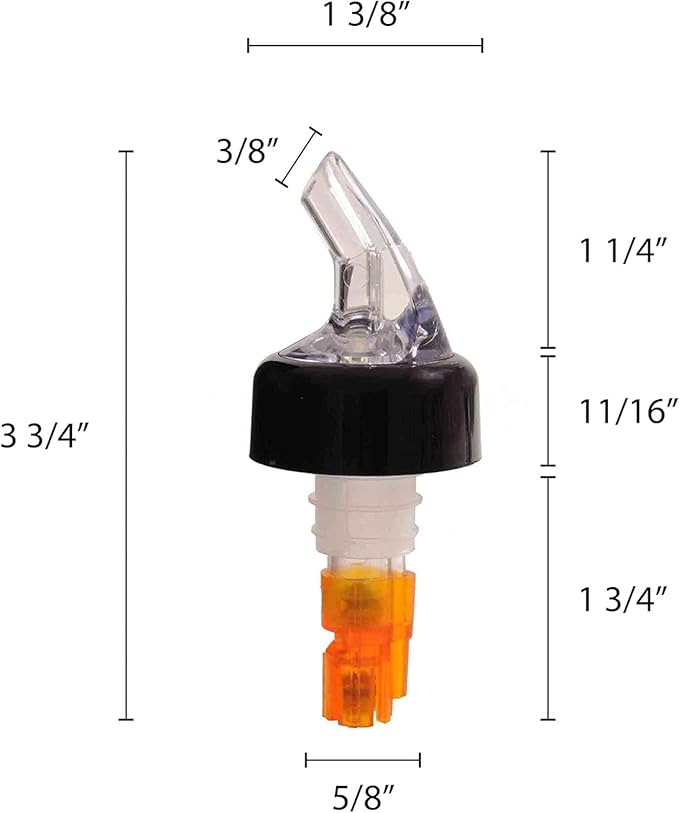 TrueCraftware- 1/2 oz Measured Liquor Pourer with Orange Tail &amp Black Collar Acrylonitrile- Cocktail Shot Dispenser Liquor Bottle Pourers Alcohol Liquor Pourers Bar Bartender Accessories