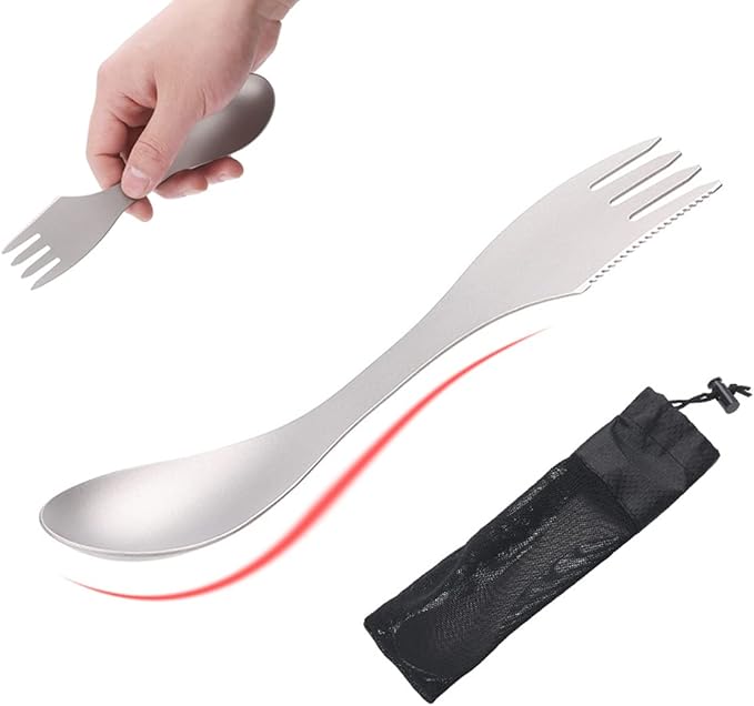 Camping Titanium Spoon Fork Knife Combo 3-In-1 Outdoor Cutlery Combo Lightweight Flatware Eco-Friendly Tableware for Hiking Office Travel Picnic Dishwasher Safe 2pack