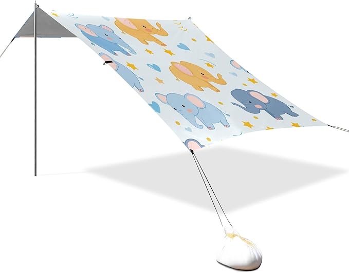 Cute Elephant Camping Sun Shelter Beach Tent Portable Beach Sun Shade Outdoor Canopy for Camping Trips Fishing Picnic
