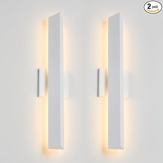 2 Pack LED Outdoor Wall Lights Dimmable20W 3000K21.9 Modern Textured White Outdoor Wall Sconce IP65 Waterproof Linear Exterior Wall Light for Entrance Hallway Garage Porch