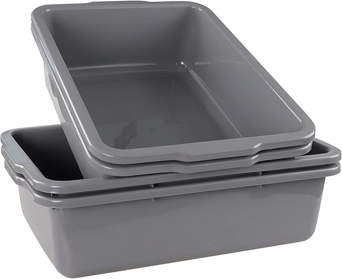 Jekiyo 4 Packs 32 L Commercial Bus Tubs Large Food Grade Meat Tubs Grey Restaurant Bus Pans