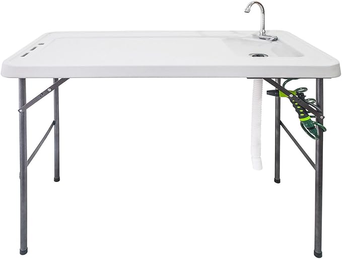 Goplus Folding Fish Cleaning Table with Sink and Spray Nozzle Heavy Duty Fillet Table with Hose Hook Up and Faucet Portable Outdoor Camping Sink Station for Dock Beach Patio Picnic