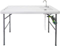 Goplus Folding Fish Cleaning Table with Sink and Spray Nozzle Heavy Duty Fillet Table with Hose Hook Up and Faucet Portable Outdoor Camping Sink Station for Dock Beach Patio Picnic