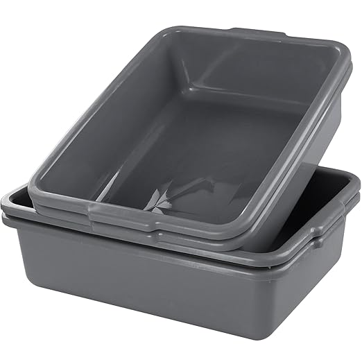 4-Pack Bus Box Dish Tub for Restaurants Standard Bus/Utility Box 25L Gray Plastic Heavy Duty Wash Basin/Dish Washing Tub for Kitchen Organization/Storage