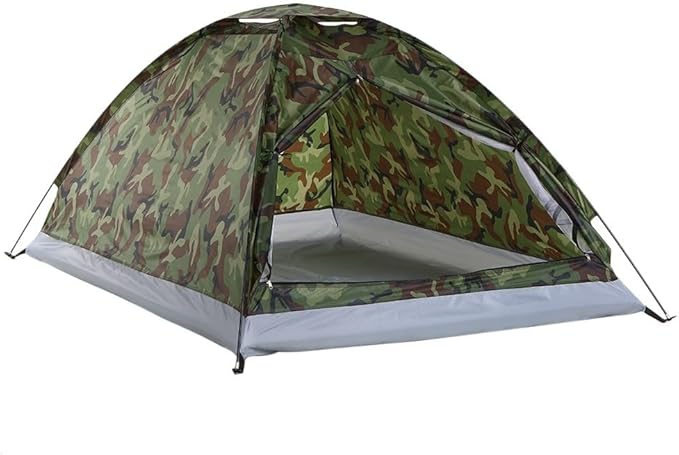 Outdoor Double-door Tent Ultralight Camping Tent Camouflage Hiking Shelter With Sun Protection And Breathable Mesh Roof Design Includes Rain Cover Backpack Poles And Stakes(1 person)