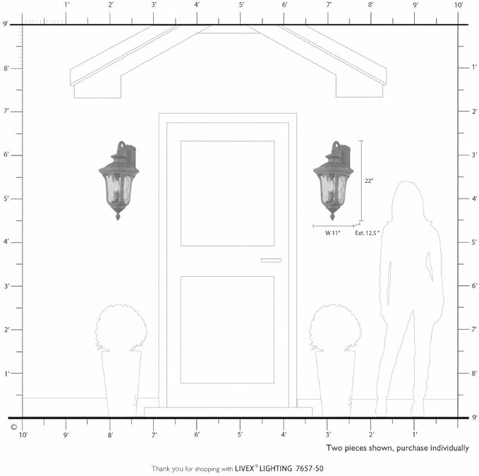 Livex Lighting 7657-58 Outdoor Wall Lantern with Hand Blown Light Amber Water Glass Shades Imperial Bronze