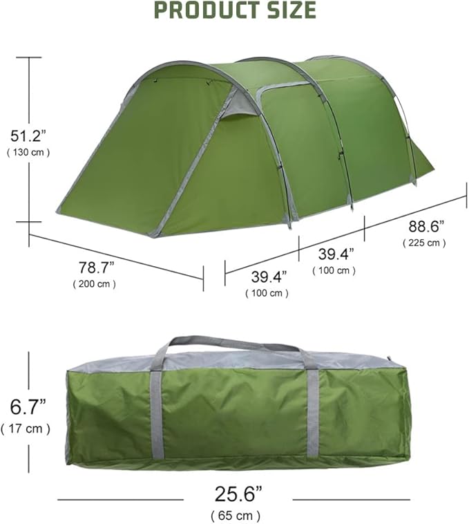 3-4 Person Family Tent with Porch Waterproof for Camping Hiking Traveling