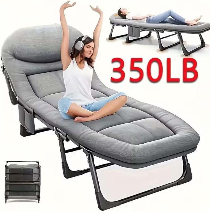 Outdoor Folding Bed – Features Skin-Friendly Breathable Fabric with an Enlarged and Thickened Mattress ergonomically Thickened Pillow Reinforced Bed Frame for Durability (350LBS)
