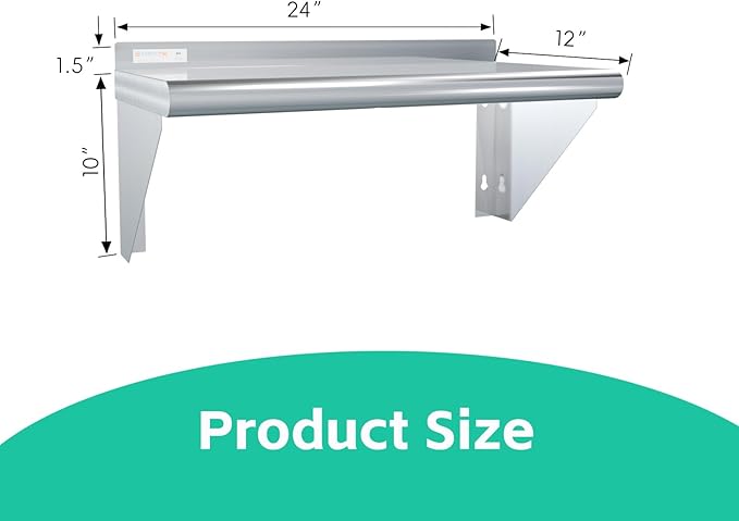 STABLEINK Stainless Steel Shelf 12x24 Inches Heavy Duty Commercial Shelves with 2 Brackets Wall Mount Metal Shelving for RestaurantKitchenLaundry RoomGarageHome