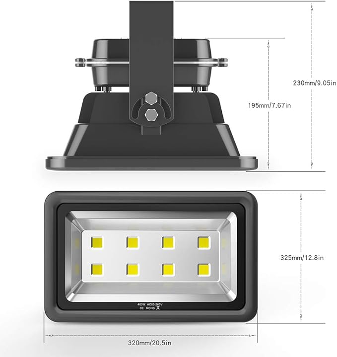 400W Outdoor LED Flood Light 40000LM Super Bright 110-285V IP66 Waterproof 6000K Daylight White Security LightsLighting for Playground Yard Stadium Lawn Ball Park
