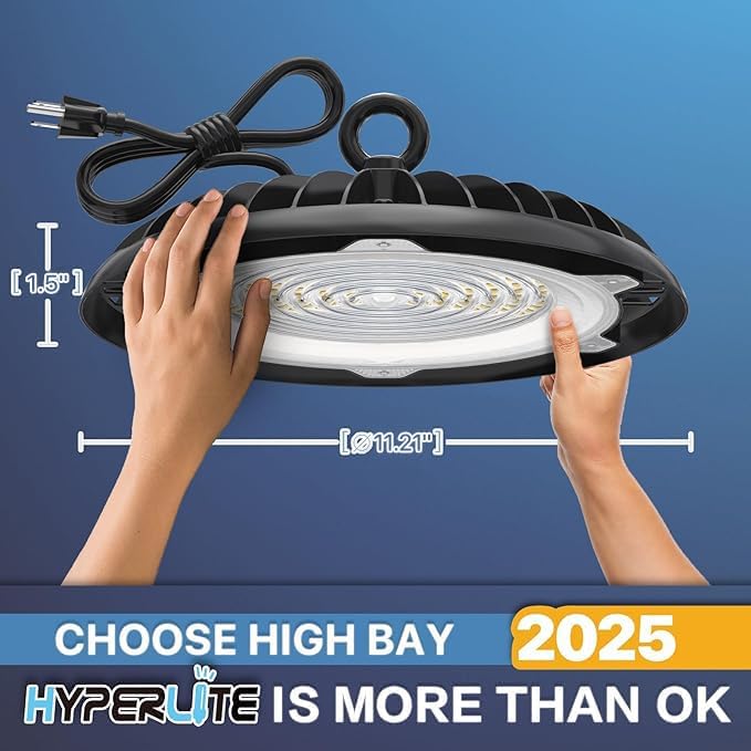 HYPERLITE UFO LED High Bay Light: 150W 19500LM High Bay LED Shop Lights with 6ft Plug - 5000K IP65 LED Warehouse Lights for Workshop Stadium Garage Lighting 6-Pack
