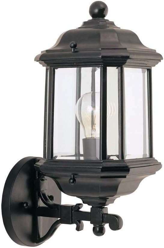 Sea Gull Lighting 84030-12 Kent One-Light Outdoor Wall Lantern with Clear Beveled Glass Panels Black Finish