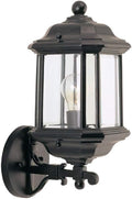 Sea Gull Lighting 84030-12 Kent One-Light Outdoor Wall Lantern with Clear Beveled Glass Panels Black Finish