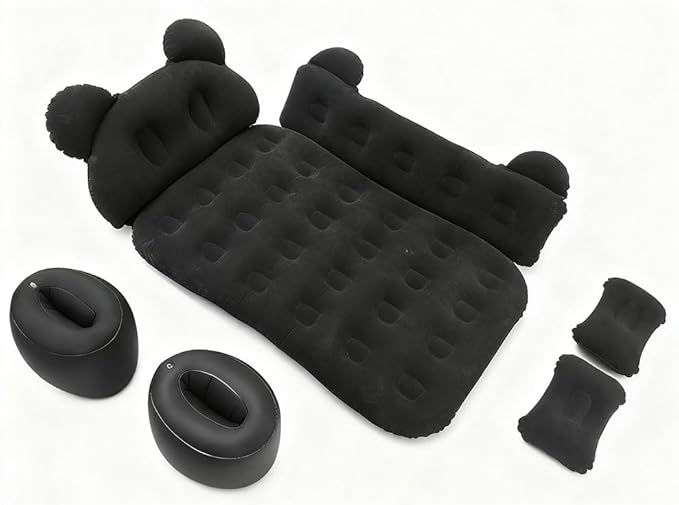 Car Inflatable Air Mattress for Skoda Enyaq Coupe iV 2025 Inflatable Back Seat Car Bed Double-Sided Portable Camping Travel Sleeping BedBlack-Cartoon Design