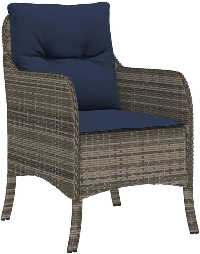 Patio Chairs with Cushions 2 pcs Gray Poly Rattan Outdoor Furniture Comfortable Lounge Chair with Removable Cushions Durable Powder-Coated Steel Frame for Patio Garden Balcony