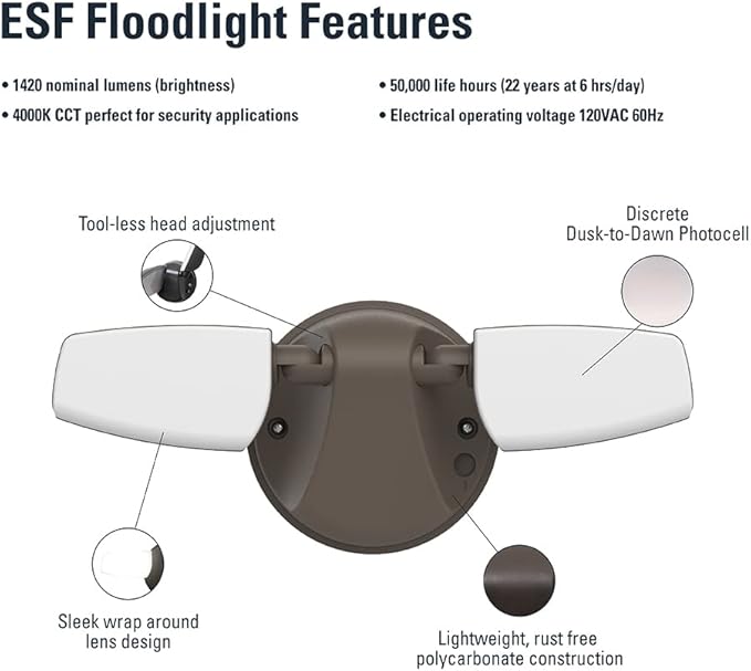 HALO Outdoor LED Flood &amp Security Light – Dusk to Dawn Photocell 1420 Lumens Bronze