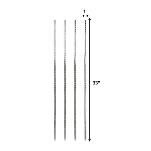 Stainless Steel Chrome Wire Shelving Posts – Set of 4 Poles (33) – Heavy Duty Commercial Grade for Wire Racks &amp Storage Shelving Units