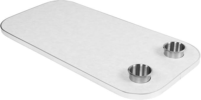 Removable Wood RV Table Top Boat Table with 2 Cup Holders Foldable Portable Desktop for Camper Van Marine Yacht (White/Yellow)