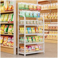 4/5 Tier Retail Display Shelves Metal White Black Supermarket Snacks Candy Storage Stand with Hooks Large Snack Organizer Pantry Kitchen Home Theater MovieWhite4 Tier50x27x146cm