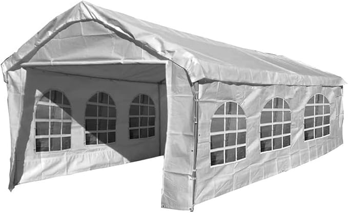12x20 Party Tent Replacement Canopy Tarp Set Side Paneling and Valanced Top Set Replacement Tarp Kit Carport/Party Tent Top &amp Side Wall Set 3 Window Side Wall Replacement Tarps White 5pc