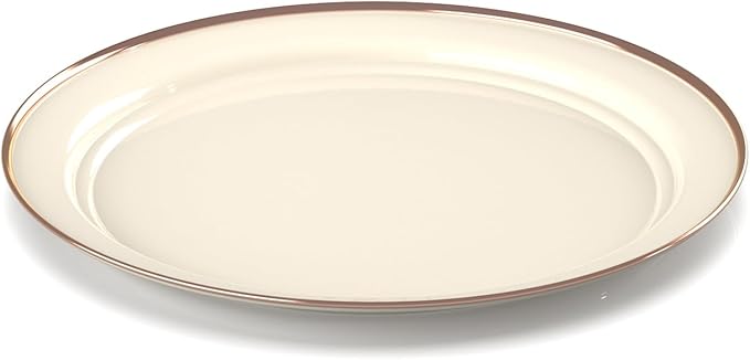 GSI Outdoors Mesa 2-Person Enamelware Dining Set 6-Pieces – Cream with Bronze-Finished Stainless Steel Rim Dishwasher Safe