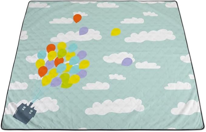 Picnic TIME Disney Pixar UP Impresa Picnic Blanket Lightweight Folding Beach Blanket with Carry Backpack Machine Washable Water Resistant Fleece Picnic Mat (Black and White)