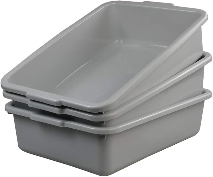 Ggbin Plastic Dish Tubs Commercial Bus Box/Wash Basin Tote Box 4-Pack(Grey 22L)