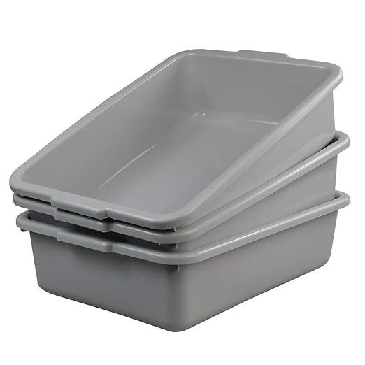 Ggbin Plastic Dish Tubs Commercial Bus Box/Wash Basin Tote Box 3-Pack(Grey 13L)