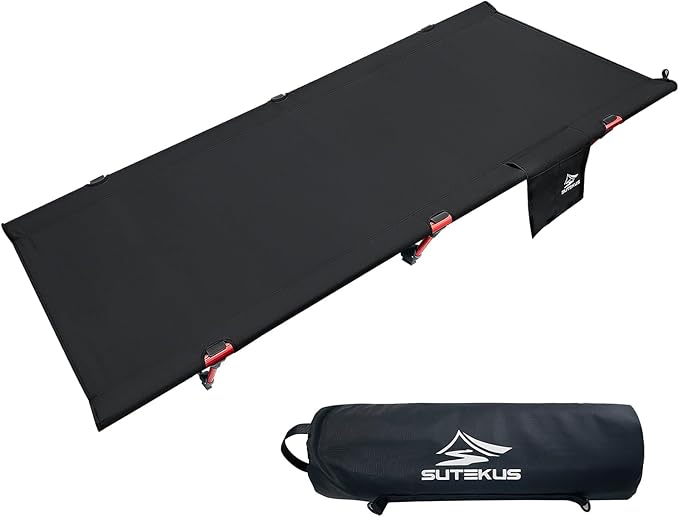 Sutekus Portable Camping Cot Ultralight &amp Easy to Set Up for Outdoor Hiking Travel Beach Mountaineering (Black)