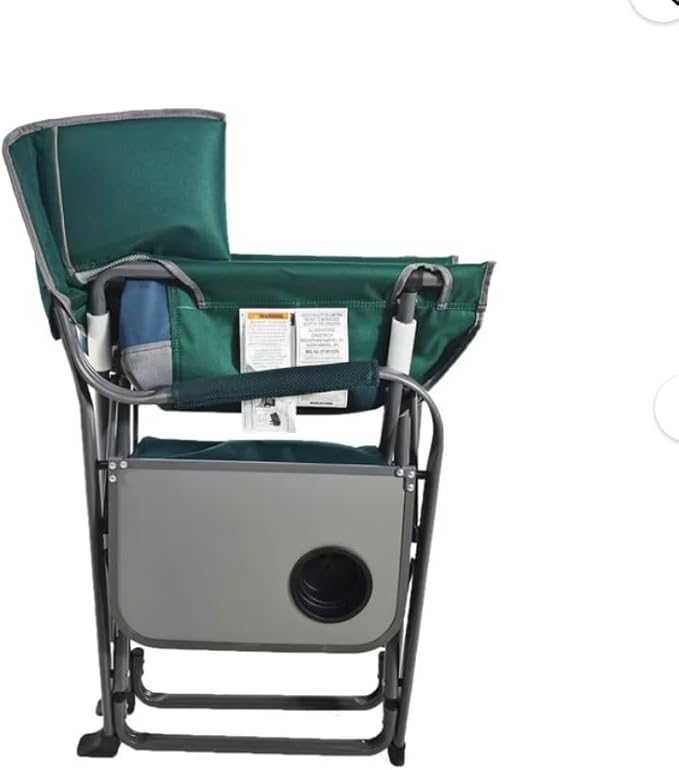 Folding Director's Chair with Side Table and Cooler Heavy-Duty Camping Chair 33.73W x 37.3H inches (Green Smoke)
