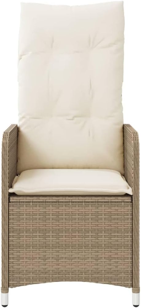 Reclining Garden Chair Beige Rattan Lounge Seat for Patio Powder-Coated Steel Frame 23 x 21.5 x 36.2 in Folding Backrest Outdoor Furniture for Garden Balcony Terrace