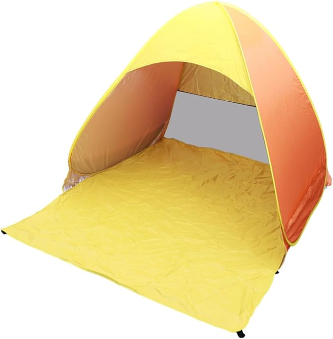 Portable Instant Tent Sun Shelter Automatic Pop Up Beach Canopy with Design for Outdoor Camping Orange Yellow UV Protection Easy Setup Rugged Structure