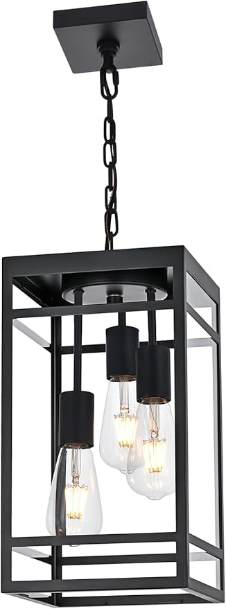 Large Outdoor Pendant Light for Porch Black 3 Lights Outdoor Pendant Light Fixtures Modern Hanging Light Fixture Exterior Chandelier Hanging Lantern for PatioFront Door