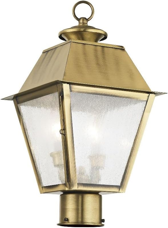 Livex 2166-01 Transitional Two Light Outdoor Post Lantern from Mansfield Collection Finish Antique Brass 16.50x9.00x9.00