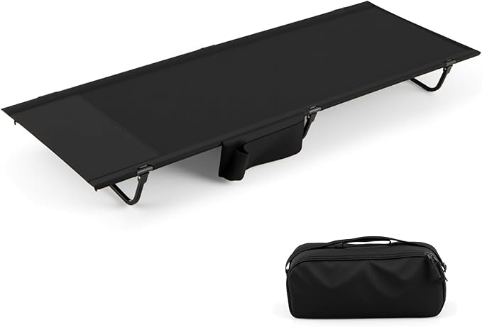 Goplus Folding Camping Cot 76 x 28 Ultralight Portable Sleeping Cot w/Carrying Bag &amp Side Pocket Heavy Duty Outdoor Camping Bed for Adults Travel Hiking Lightweight Backpacking Supports 330