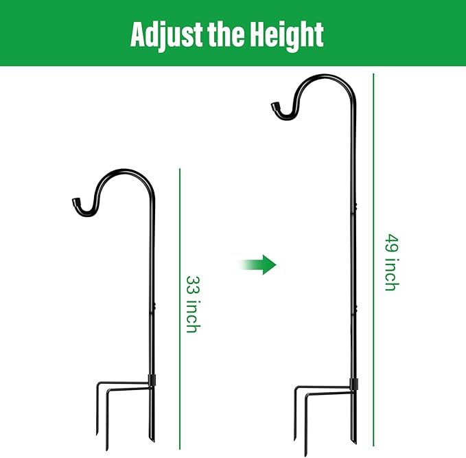 GOFORWILD Shepherd Hook 4 Pack Adjustable 49 inches Tall Made of Premium Metal for Garden Decor Plant Hanger Lantern Hook Solar Light Hanging 7014