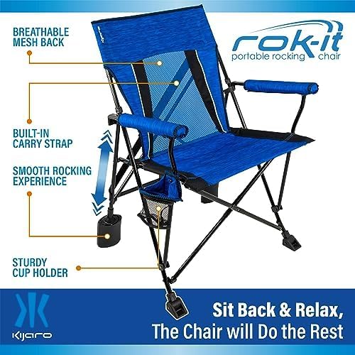 Kijaro Rok-it Rocking Camp Chair - Enjoy The Outdoors with a Rocker Camp Chair - Multipurpose Portable Rocking Chair Folding Chair Lawn Chair and Sports Chair - Maldives Blue