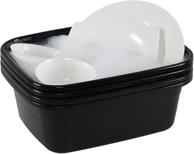 Sadstory 12 Quart Plastic Wash Tub Black Rectangular Dishpan 4 Packs