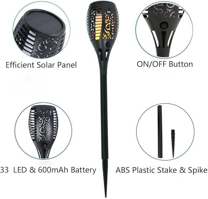 Large Solar Torch Light with Flickering Flame Upgraded Ultra-Bright Solar Outdoor Lights Waterproof Landscape Decorations Lighting Security Tiki Torches for Garden Yard Pathway (4 Pack)