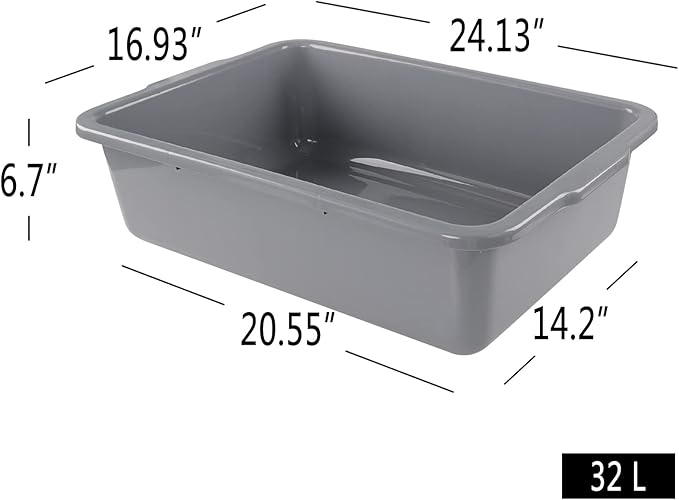 Jekiyo 4 Packs 32 L Commercial Bus Tubs Large Food Grade Meat Tubs Grey Restaurant Bus Pans